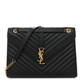 Grain De Poudre Matelasse Chevron Large Monogram Satchel Black