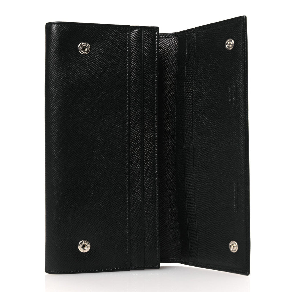 Saffiano Triangle Continental Flap Wallet Black