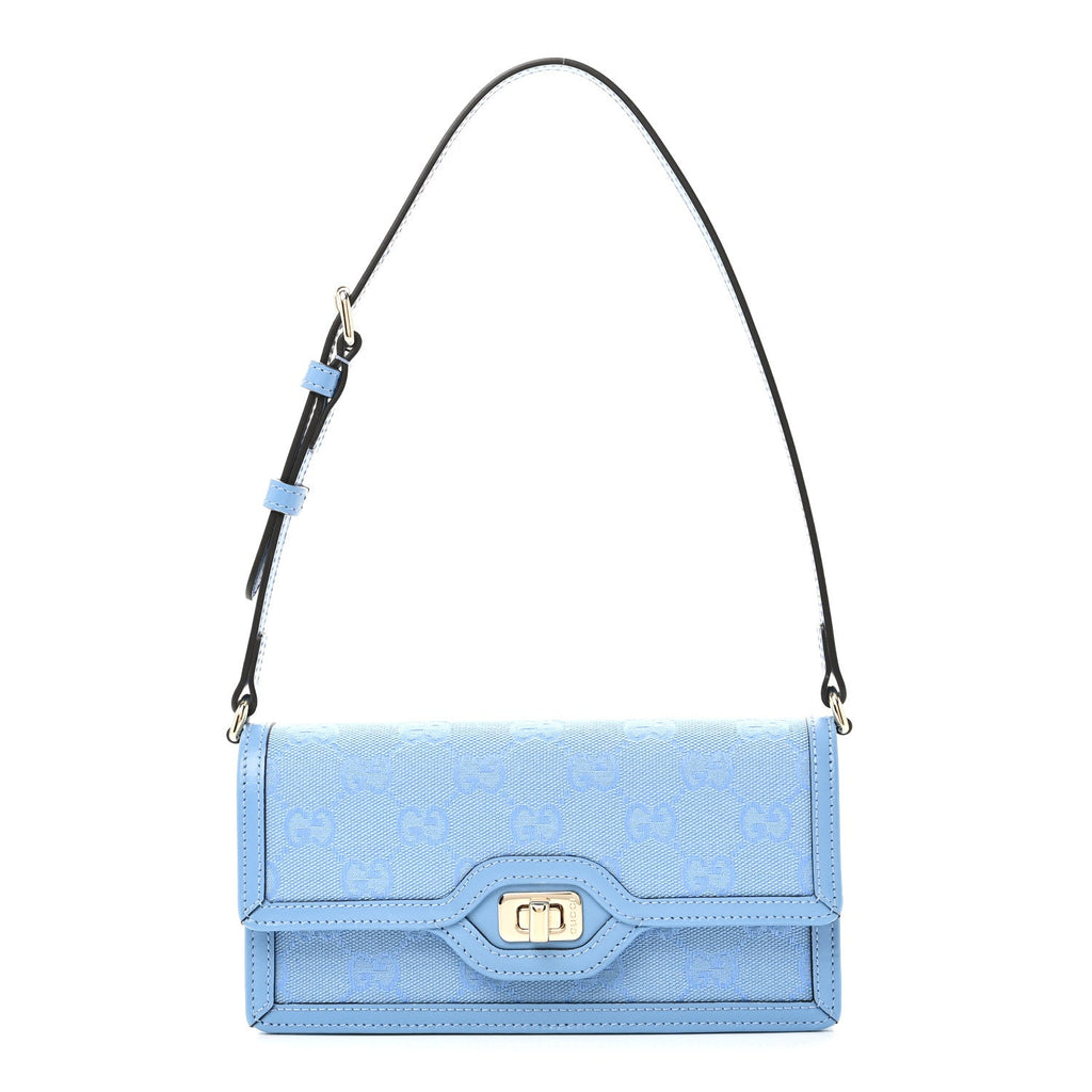 GG Monogram Scratch Lux Calfskin Mini Luce Shoulder Bag Blue