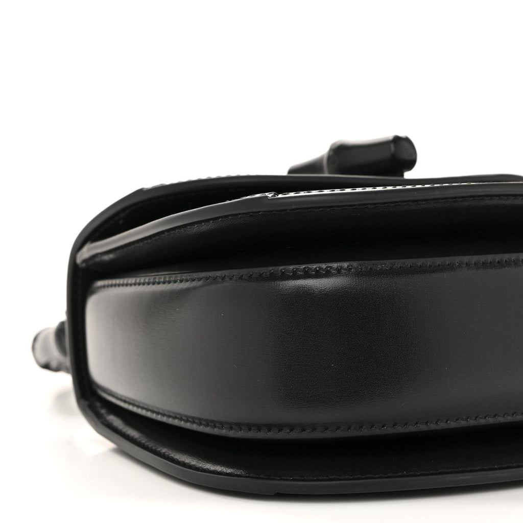 Moire Fabric Calfskin Rhinestone Monogram Monochrome Mini Bamboo 1947 Top Handle Chain Bag Black