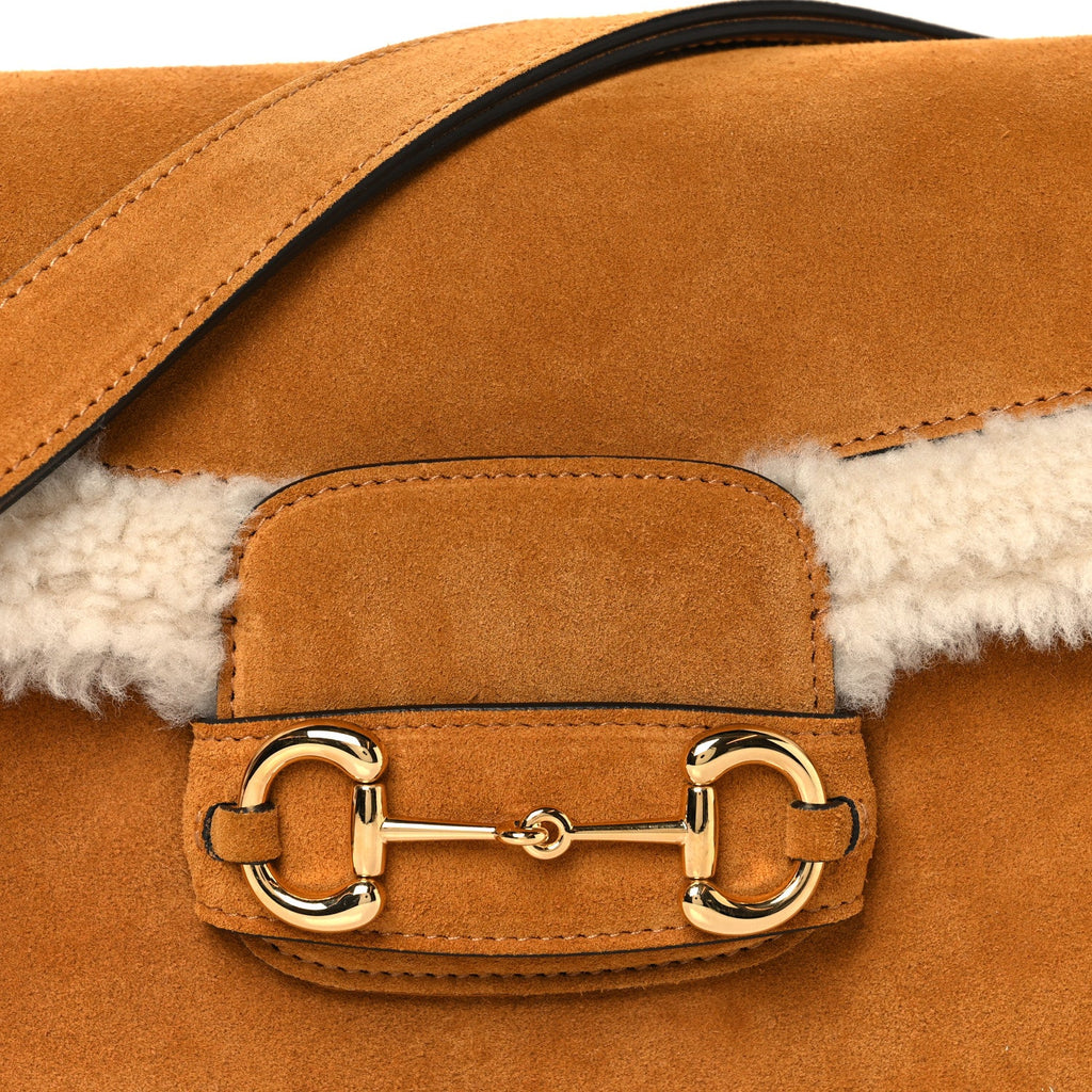 Suede Shearling Horsebit 1955 Shoulder Bag Brown
