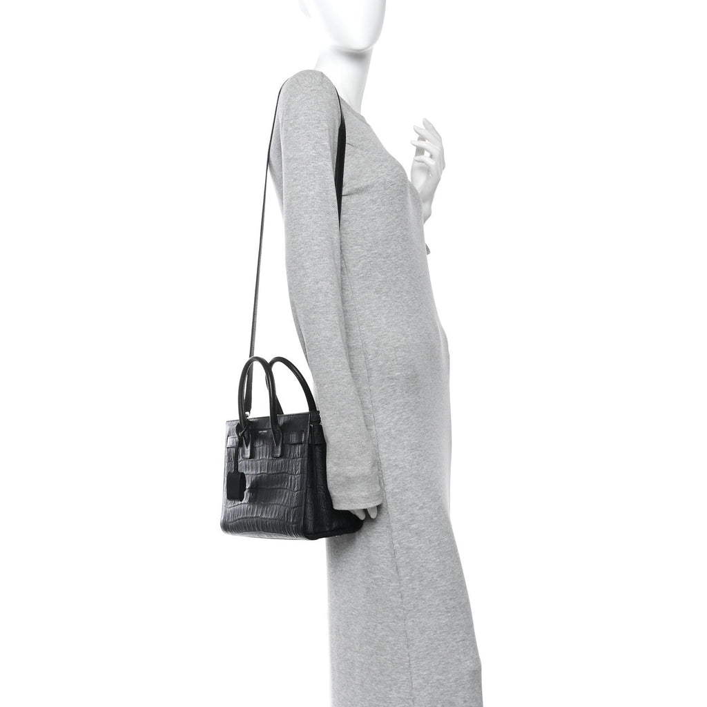 Calfskin Crocodile Embossed Baby Sac De Jour Black