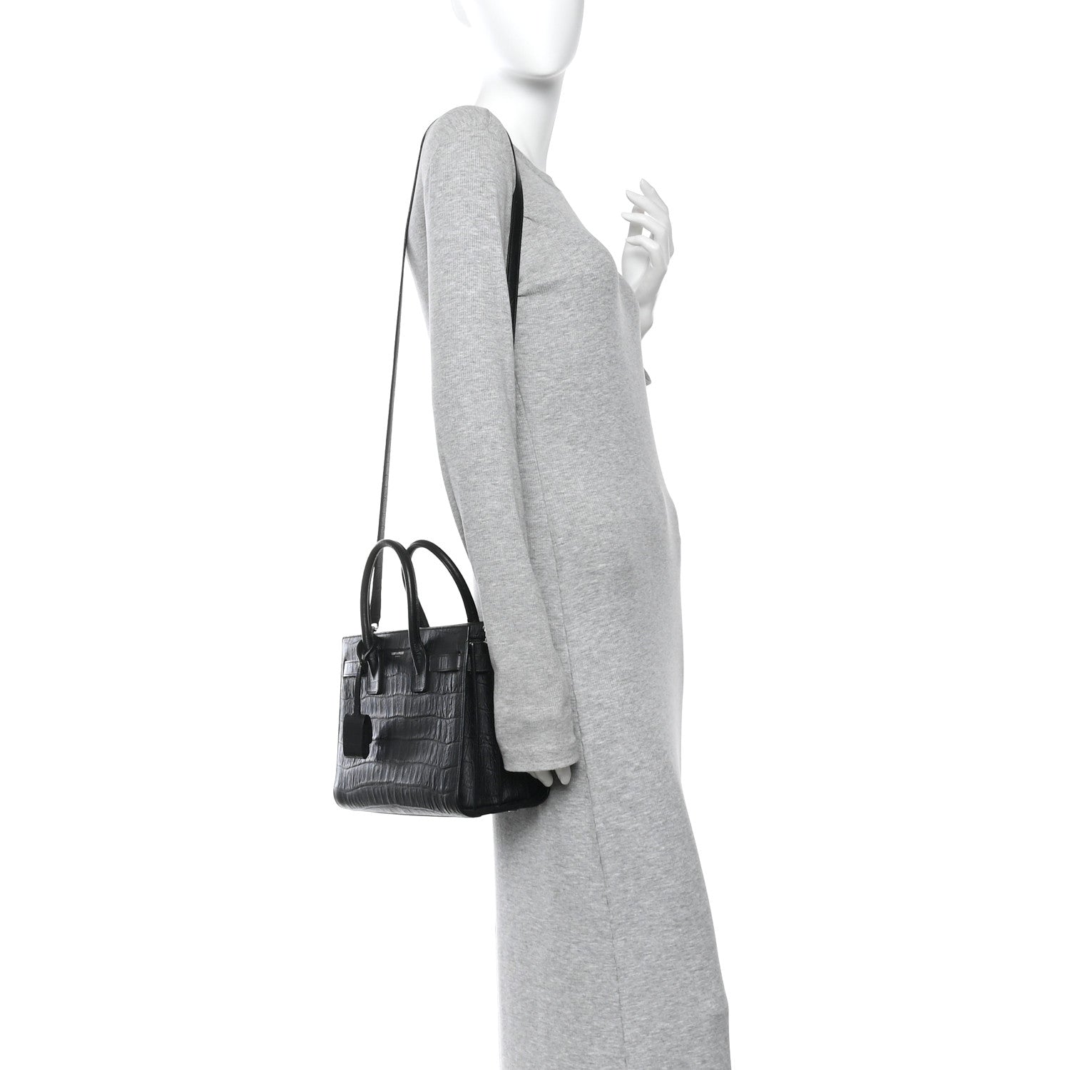 Calfskin Crocodile Embossed Baby Sac De Jour Black