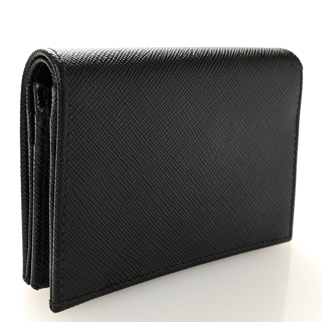 Saffiano Small Triangle Bi-Fold Wallet Black