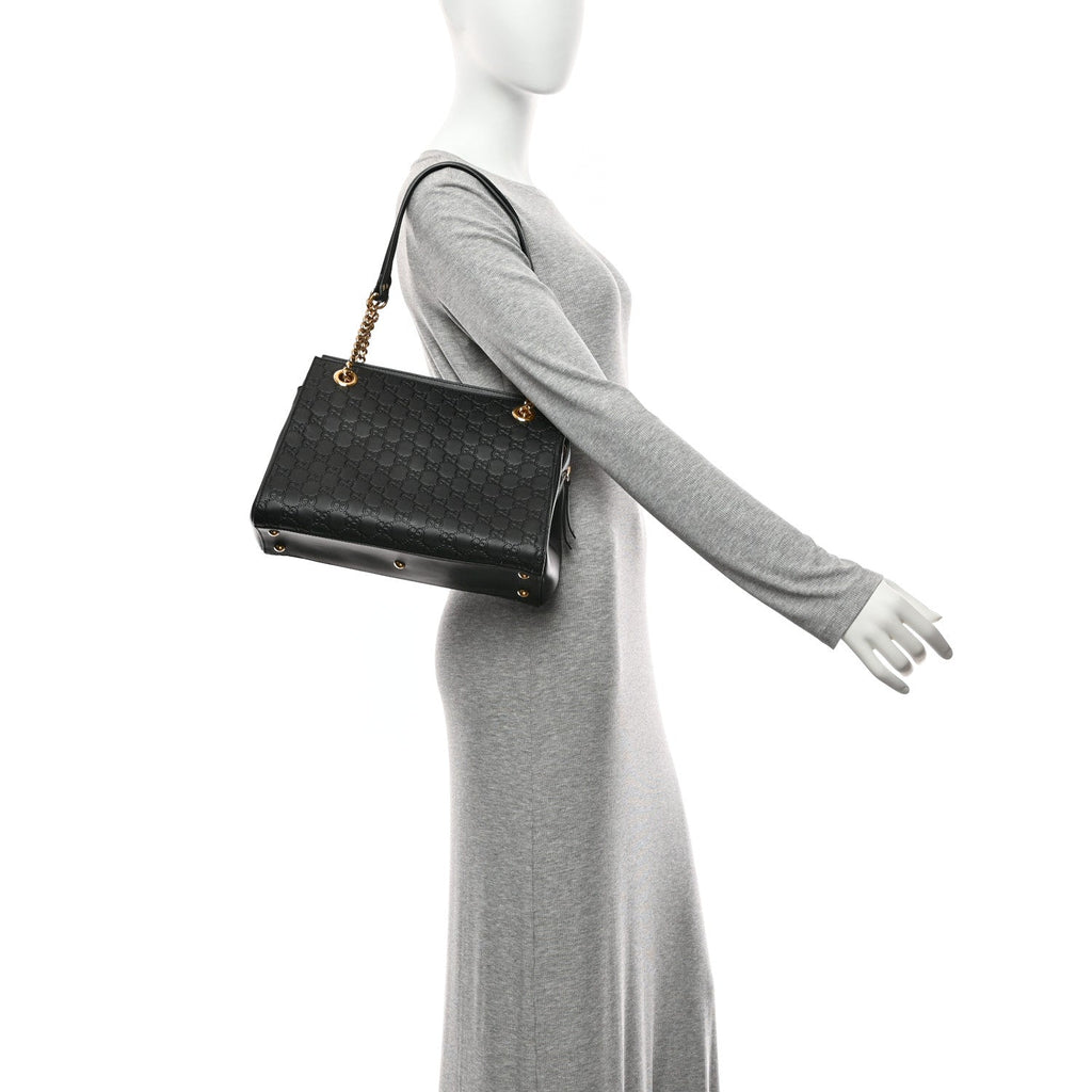 Guccissima Signature Medium Shoulder Tote Bag Black