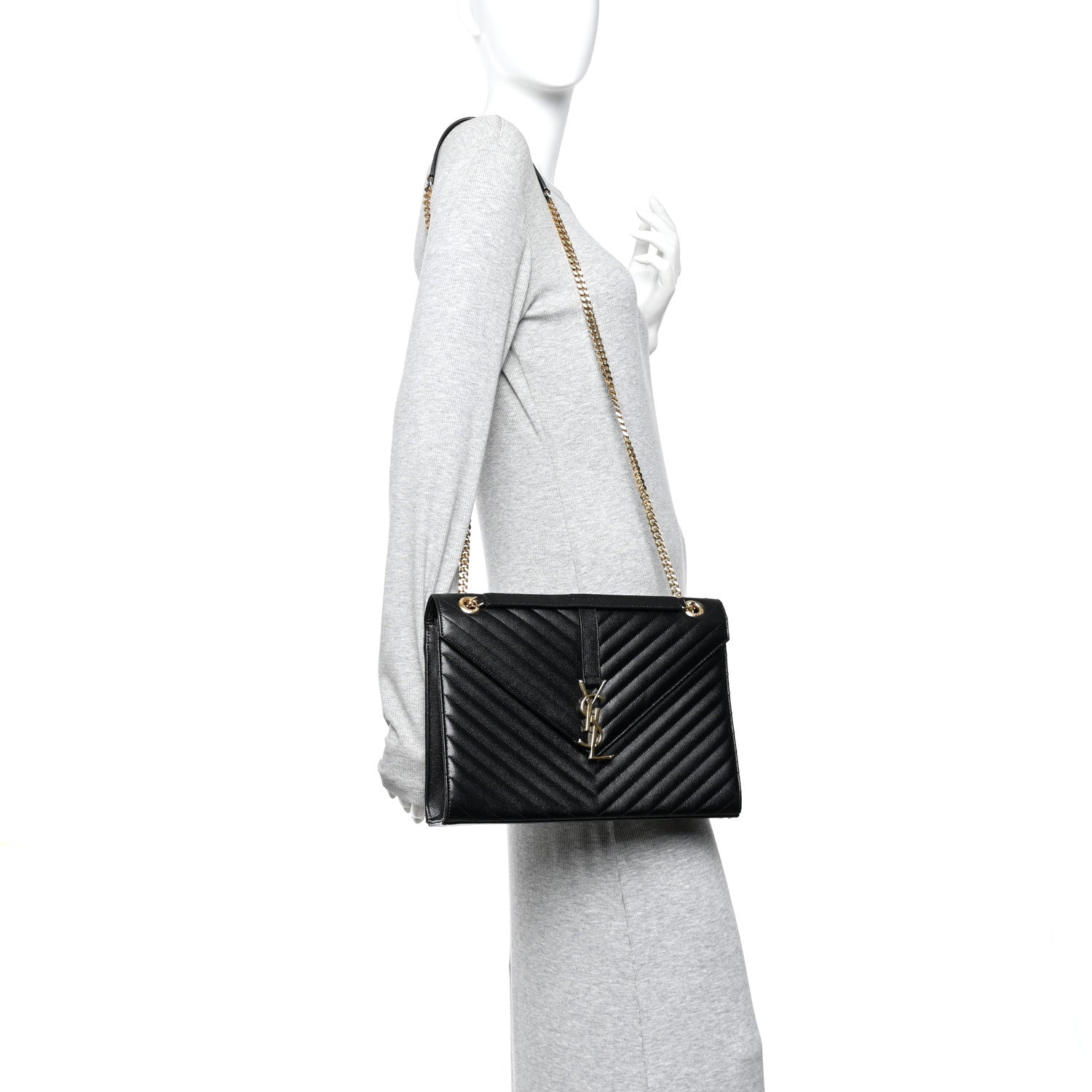 Grain De Poudre Matelasse Chevron Large Monogram Satchel Black