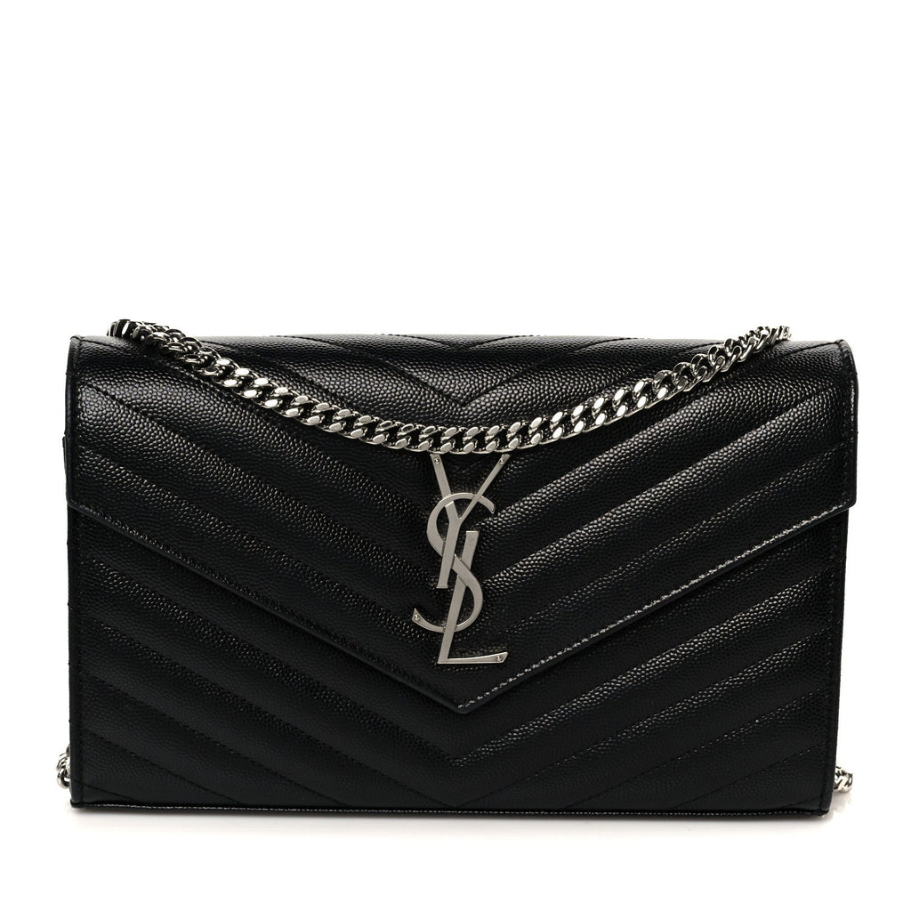 Grain De Poudre Matelasse Chevron Monogram Chain Wallet Black