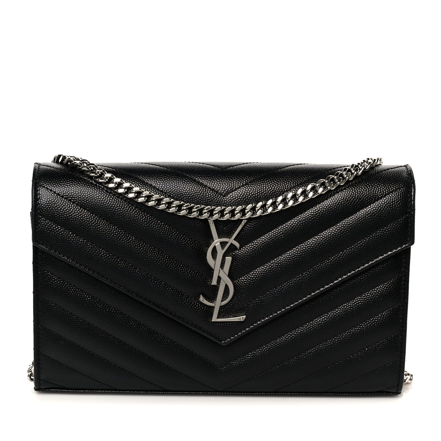 Grain De Poudre Matelasse Chevron Monogram Chain Wallet Black
