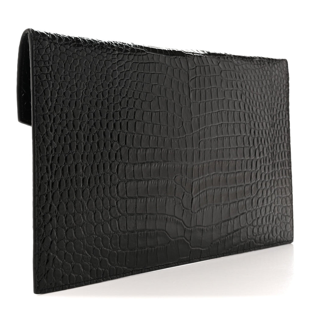 Calfskin Crocodile Embossed Uptown Monogram Pouch Black
