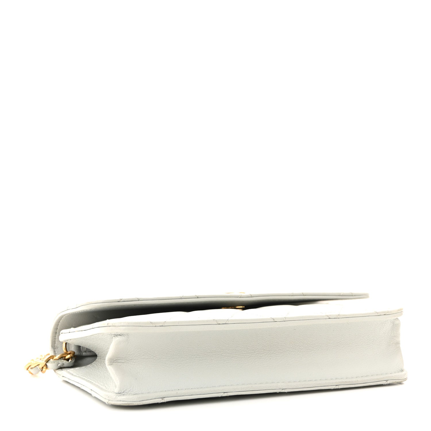 Lambskin Pearl Crush Quilted Flap Phone Holder With Chain Light Grey