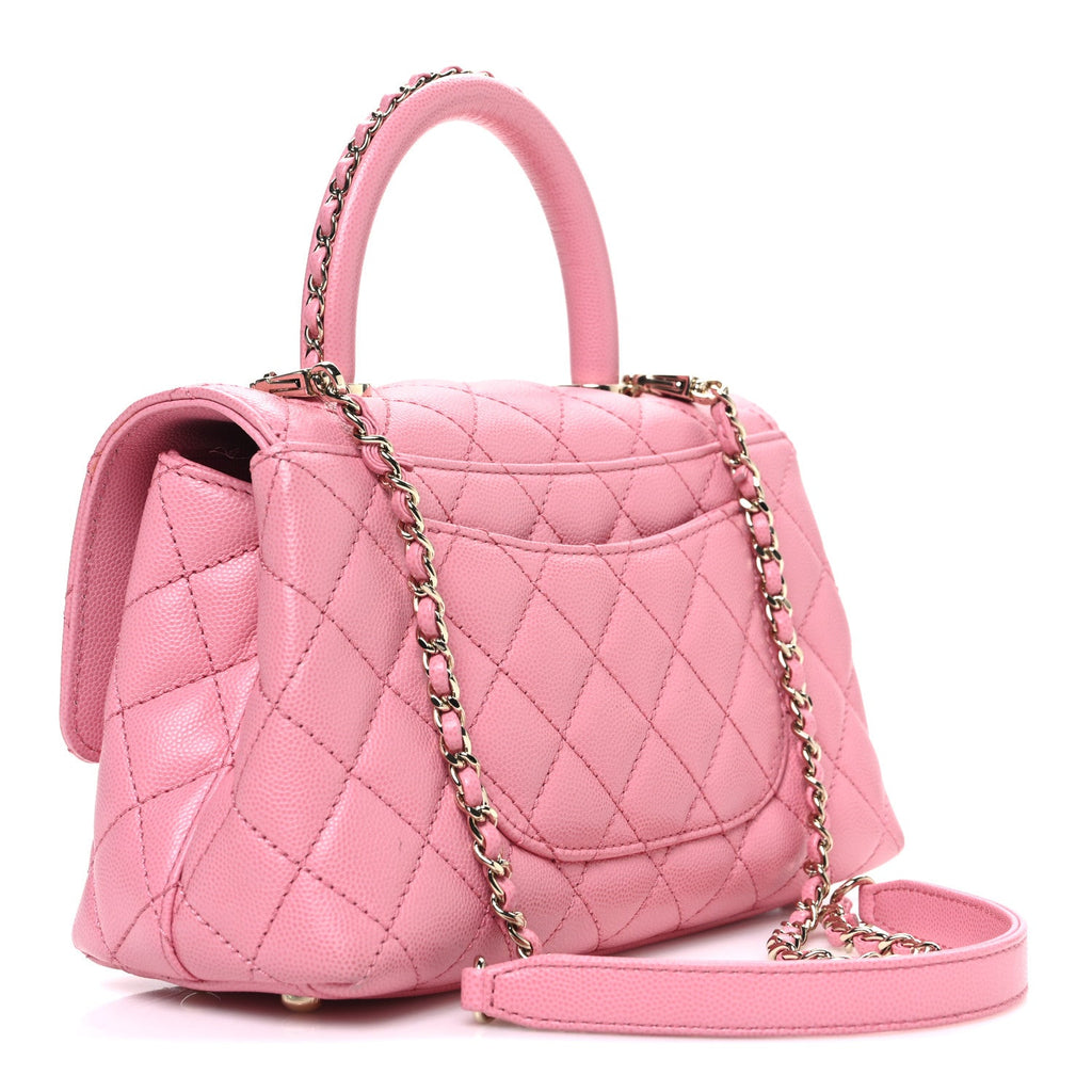 Caviar Quilted Mini Coco Chain Handle Flap Pink