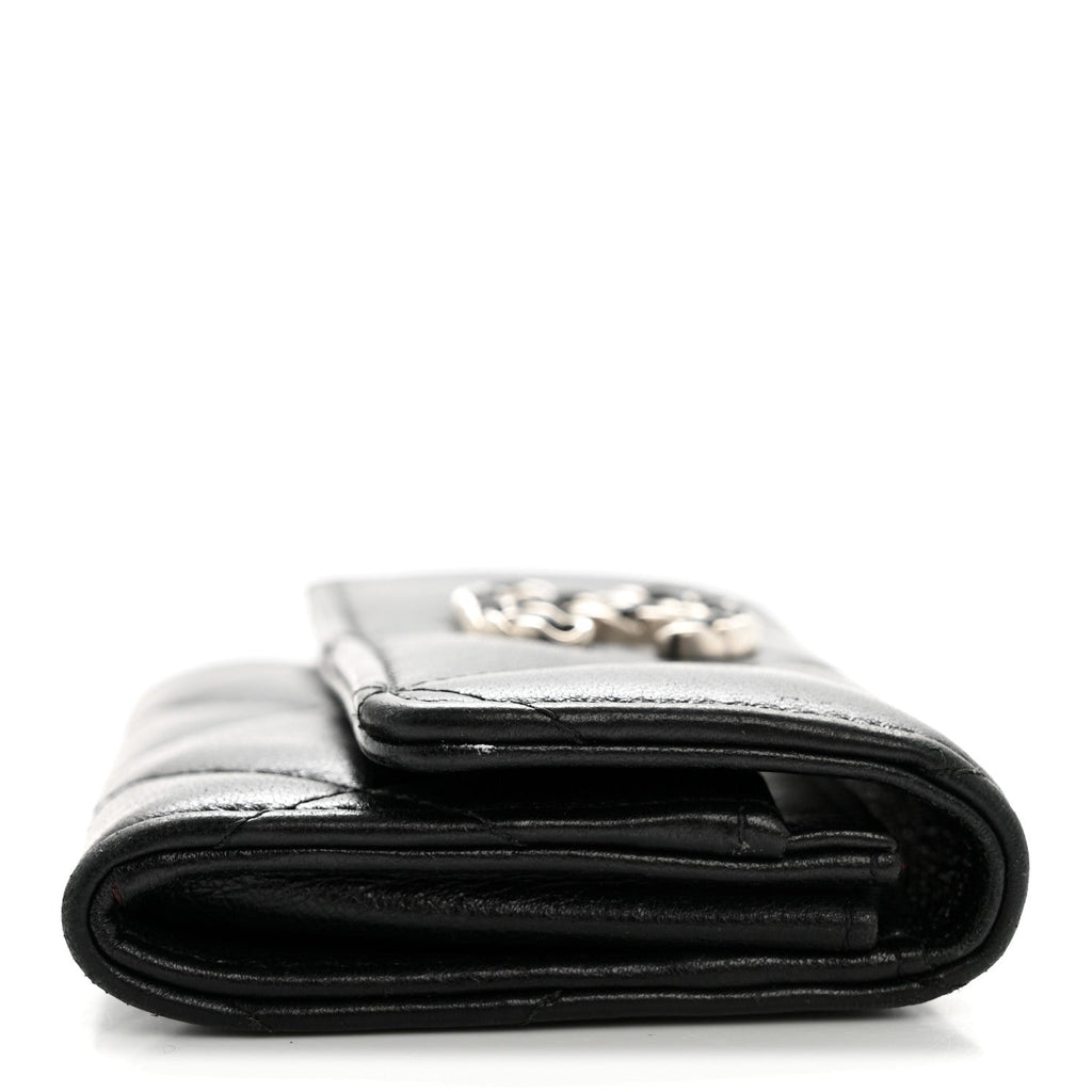 Lambskin Quilted Chanel 19 Flap  Holder Black