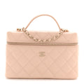 Caviar Quilted Top Handle Slim Vanity With Chain Beige