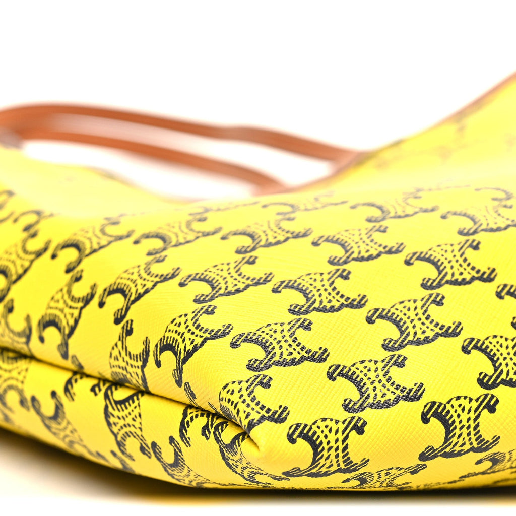 Triomphe Canvas Calfskin Medium Flat Shopper Tote Yellow Navy