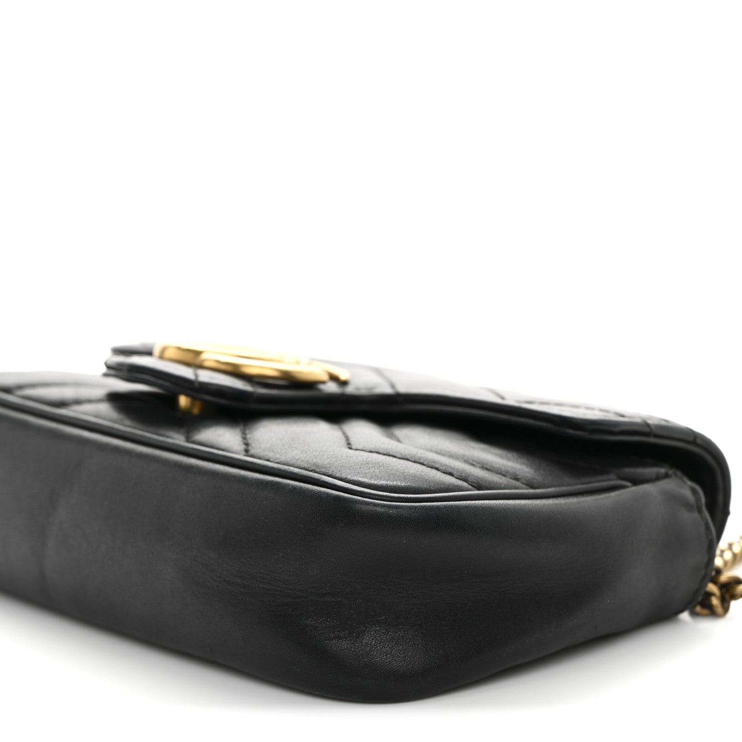 Calfskin Matelasse Super Mini GG Marmont Shoulder Bag Black