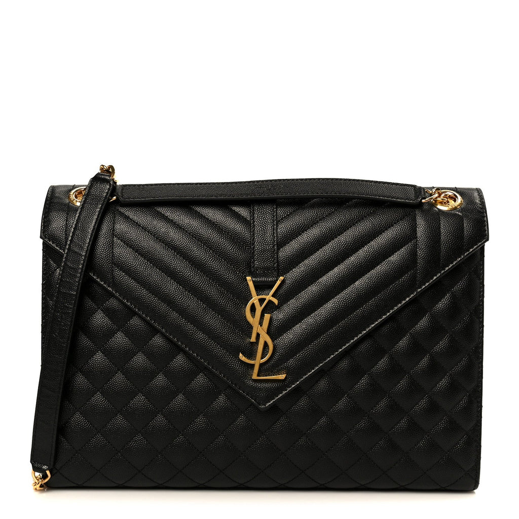 Grain De Poudre Textured Mixed Matelasse Large Triquilt Monogram Satchel Black