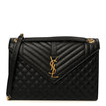 Grain De Poudre Textured Mixed Matelasse Large Triquilt Monogram Satchel Black