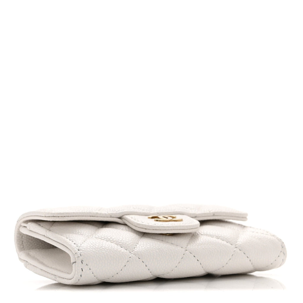 Caviar Quilted Flap  Holder Wallet White