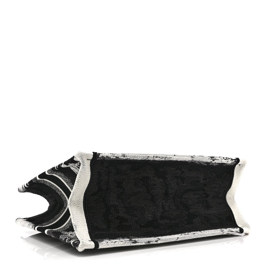 Canvas Embroidered Medium Paris Book Tote Black White