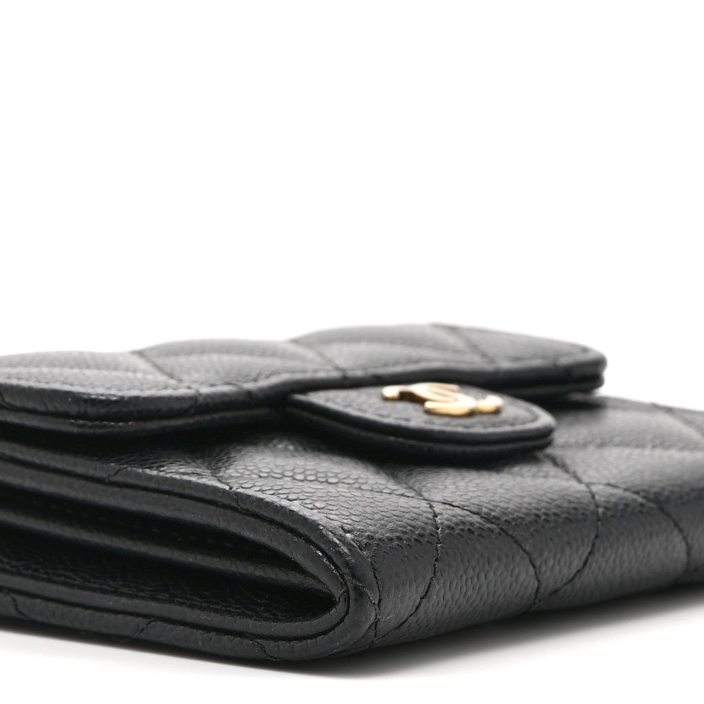 Caviar Quilted Flap  Holder Wallet Black