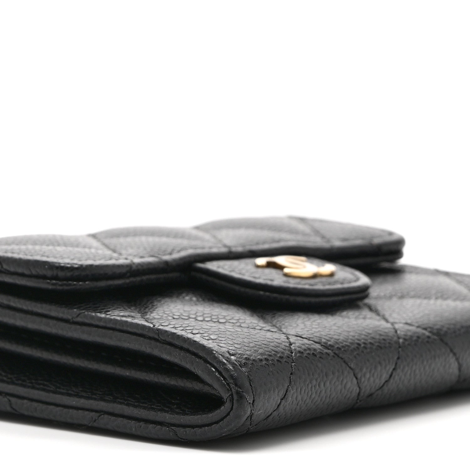 Caviar Quilted Flap  Holder Wallet Black