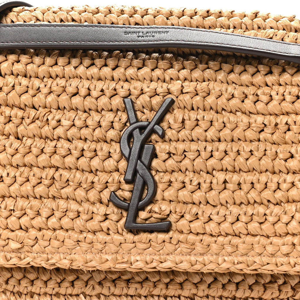 Raffia Calfskin Monogram Medium Niki Chain Satchel Natural