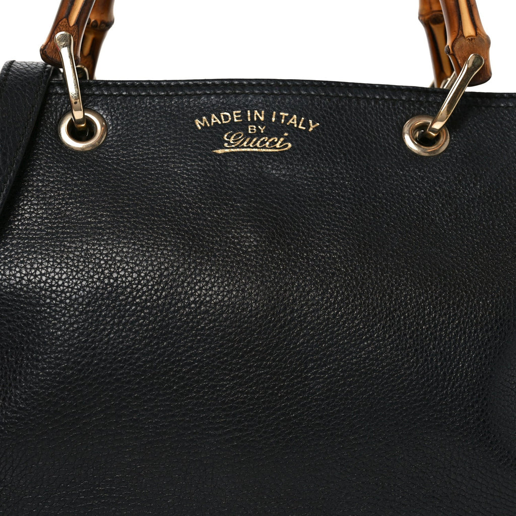 Pebbled Calfskin Medium Bamboo Shopper Tote Black
