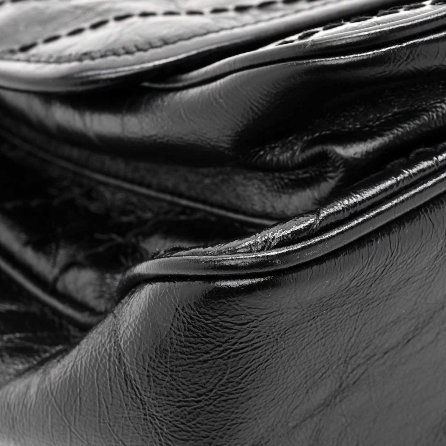 Crinkled Calfskin Matelasse Monogram Medium Niki Chain Satchel Black