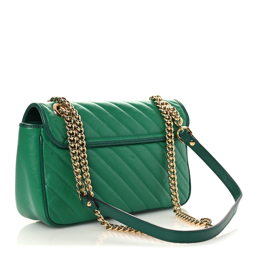 Azalea Calfskin Enamel Matelasse Diagonal Small Torchon GG Marmont Shoulder Bag New Shamarock Emerald