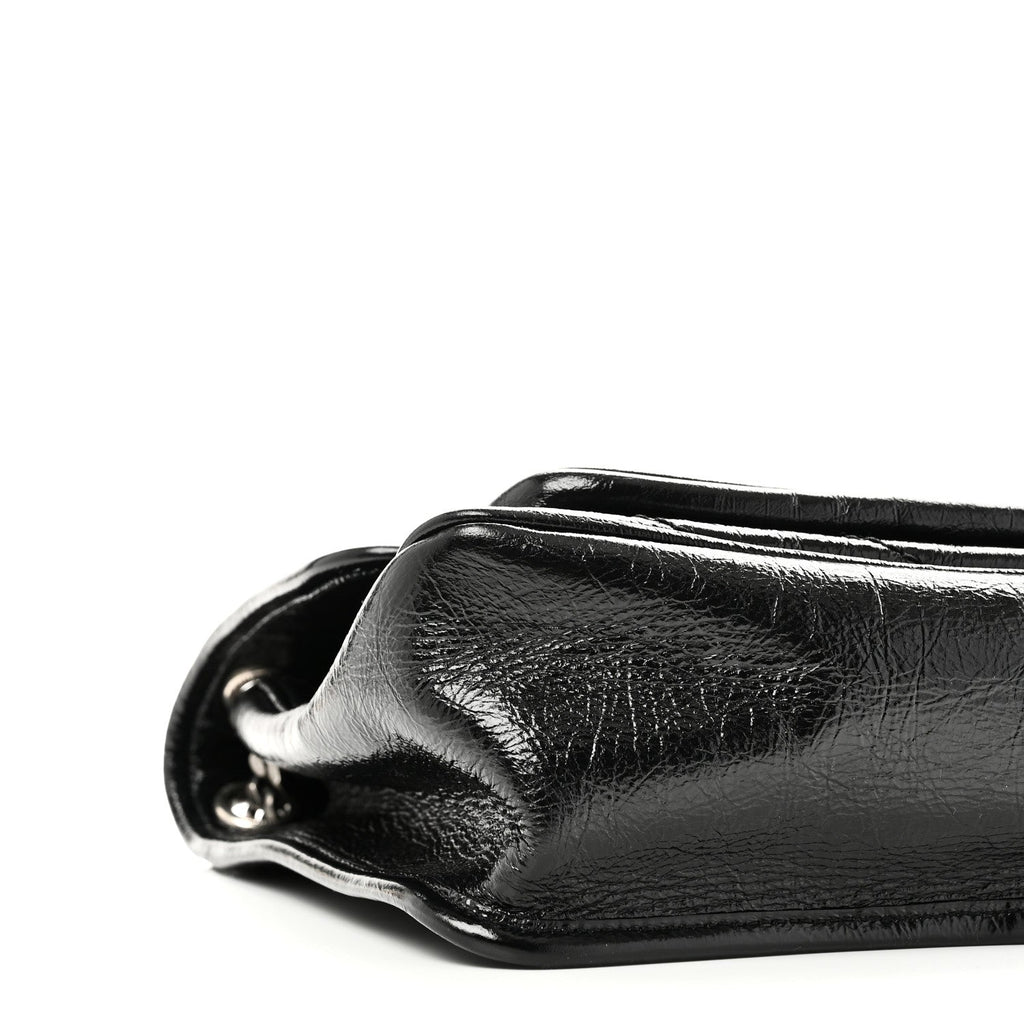 Crinkled Calfskin Matelasse Monogram Medium Niki Chain Satchel Black