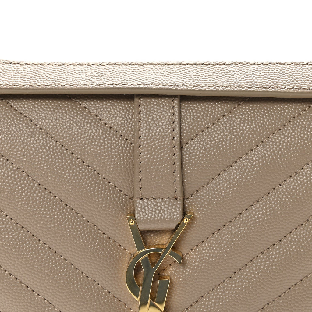 Grain De Poudre Textured Mixed Matelasse Medium Triquilt Monogram Satchel Dark Beige