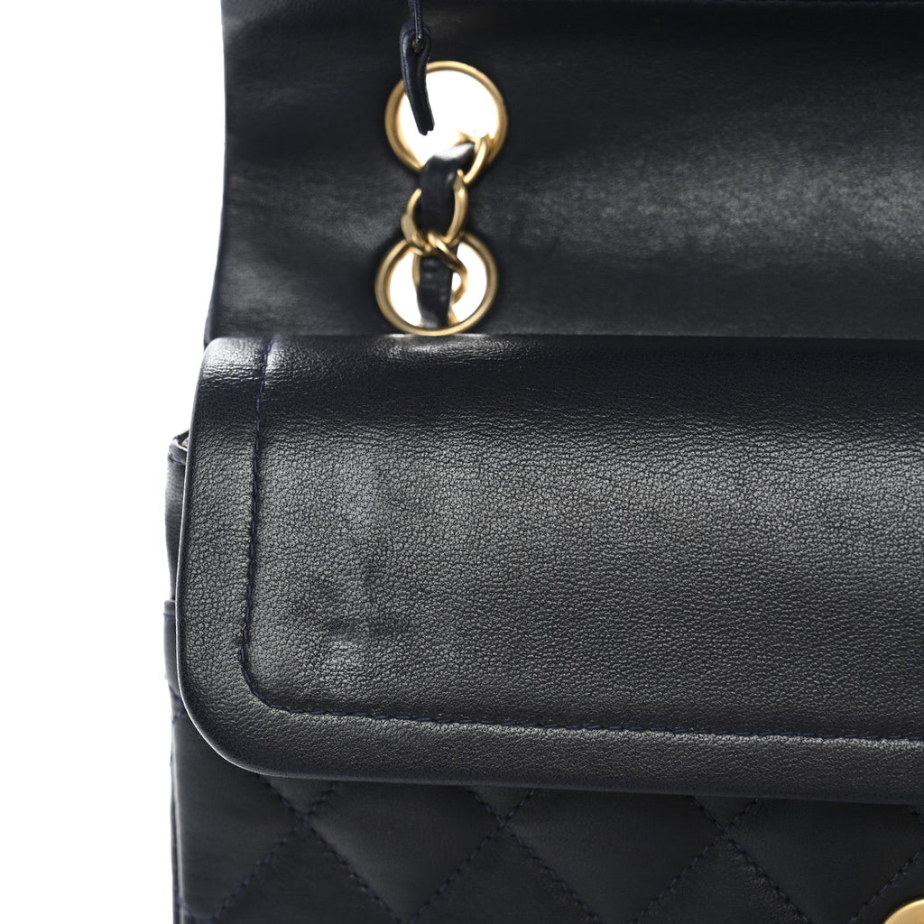 Lambskin Quilted Small Double Flap Navy