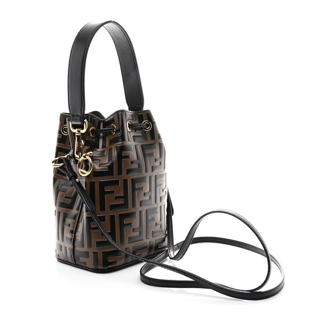 Vitello Liberty F is Fendi Bi-Color FF 1974 Embossed Mini Mon Tresor Bucket Bag Maya Black