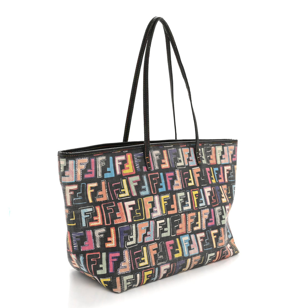 Zucca Spalmati Patent Zucchino Screen Print Medium Roll Tote Tobacco Multicolor Black
