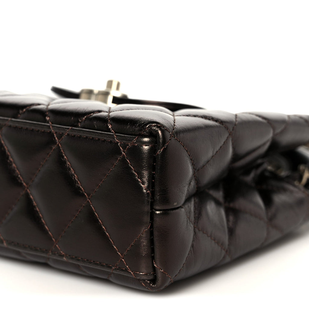 Metallic Aged Calfskin Quilted Nano Kelly Shopper Light Brown