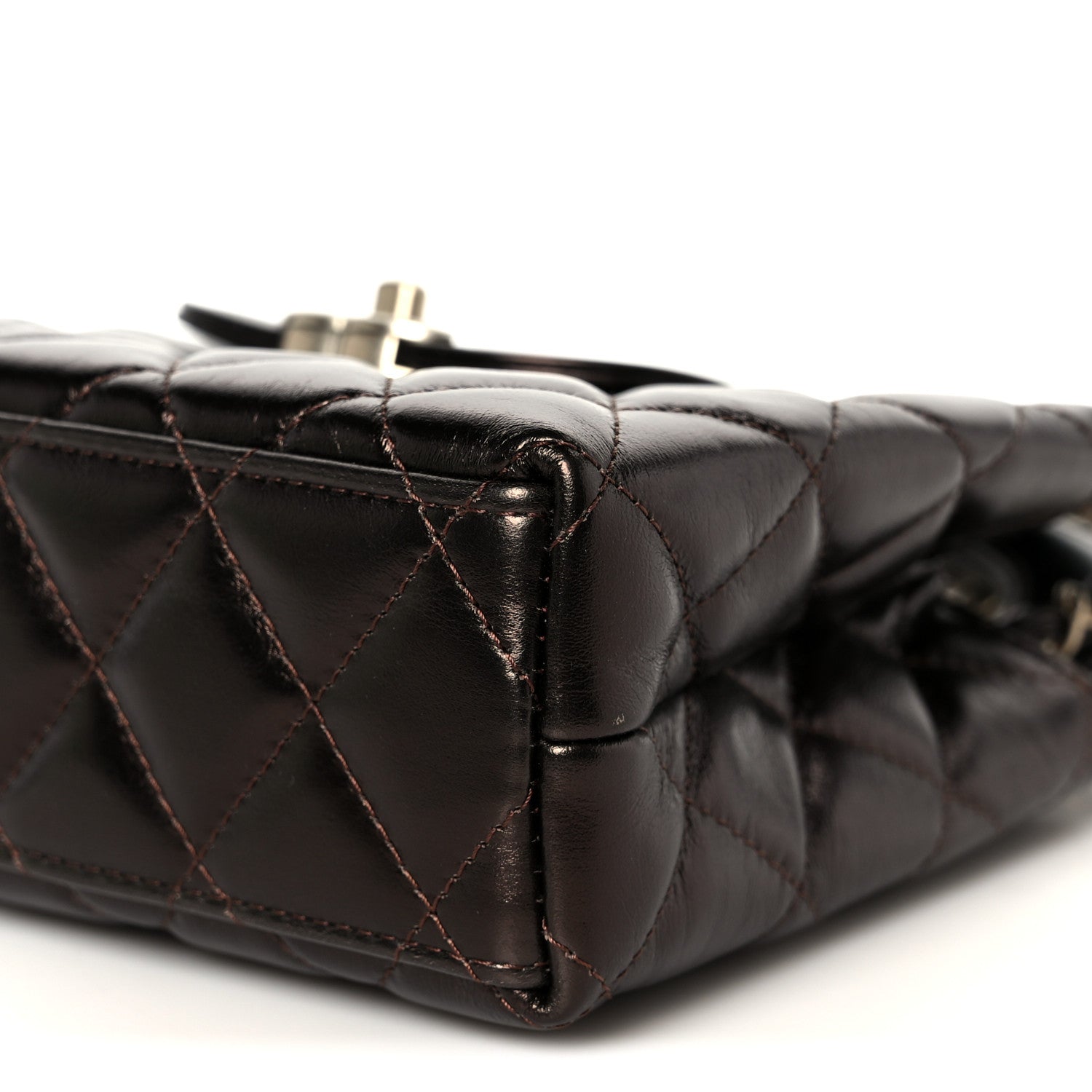 Metallic Aged Calfskin Quilted Nano Kelly Shopper Light Brown