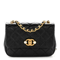 Glazed Calfskin Quilted Mini Pearl Side Flap Black