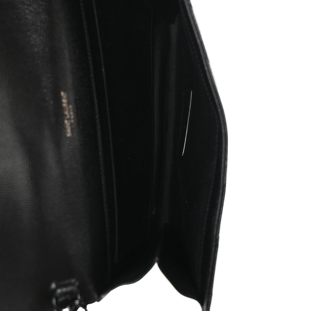 Grain De Poudre Matelasse Chevron Monogram Monochrome Envelope Clutch Black