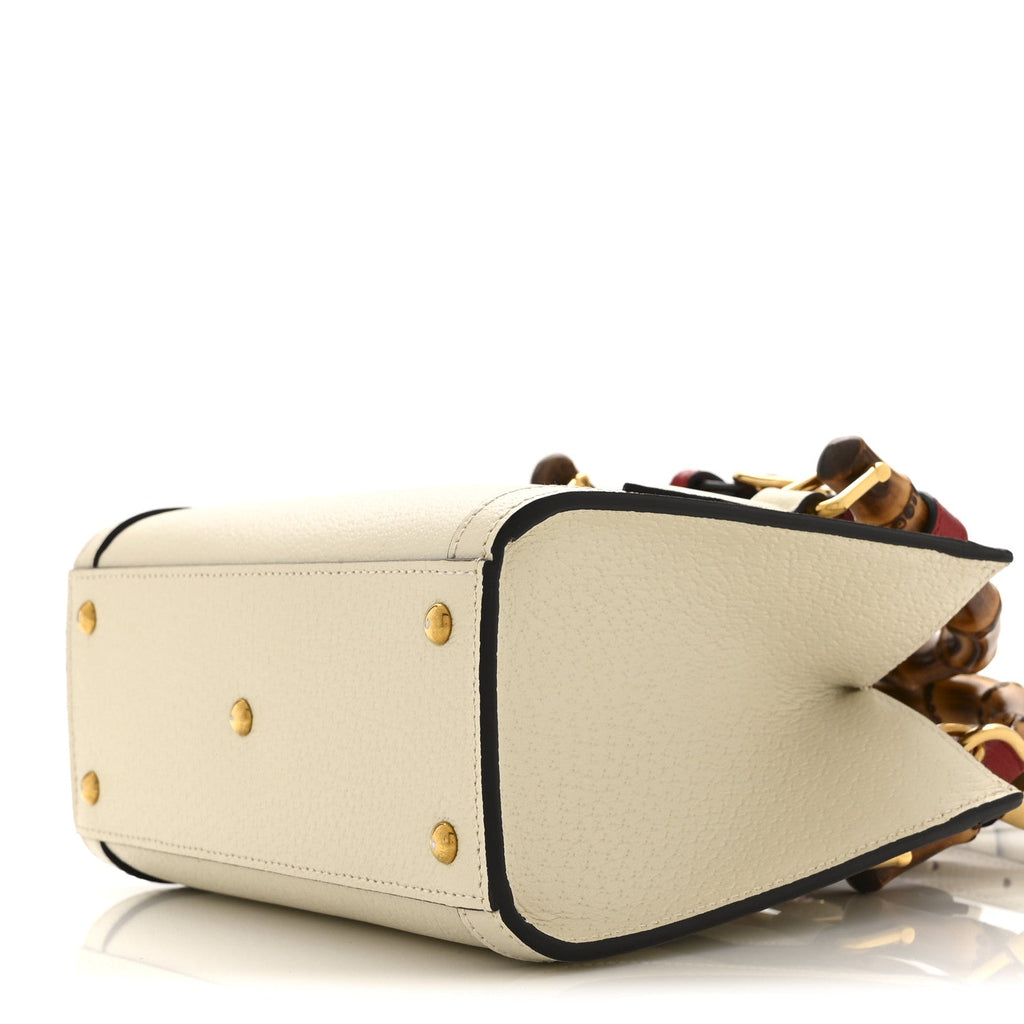 Textured Dollar Calfskin Web Mini Diana Tote Bag Mystic White