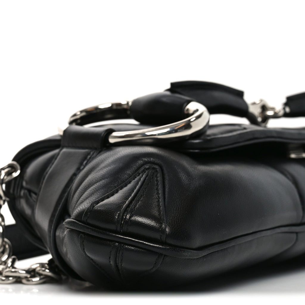 Nappa Vertical Matelasse Medium Maxi Horsebit Chain Shoulder Bag Black