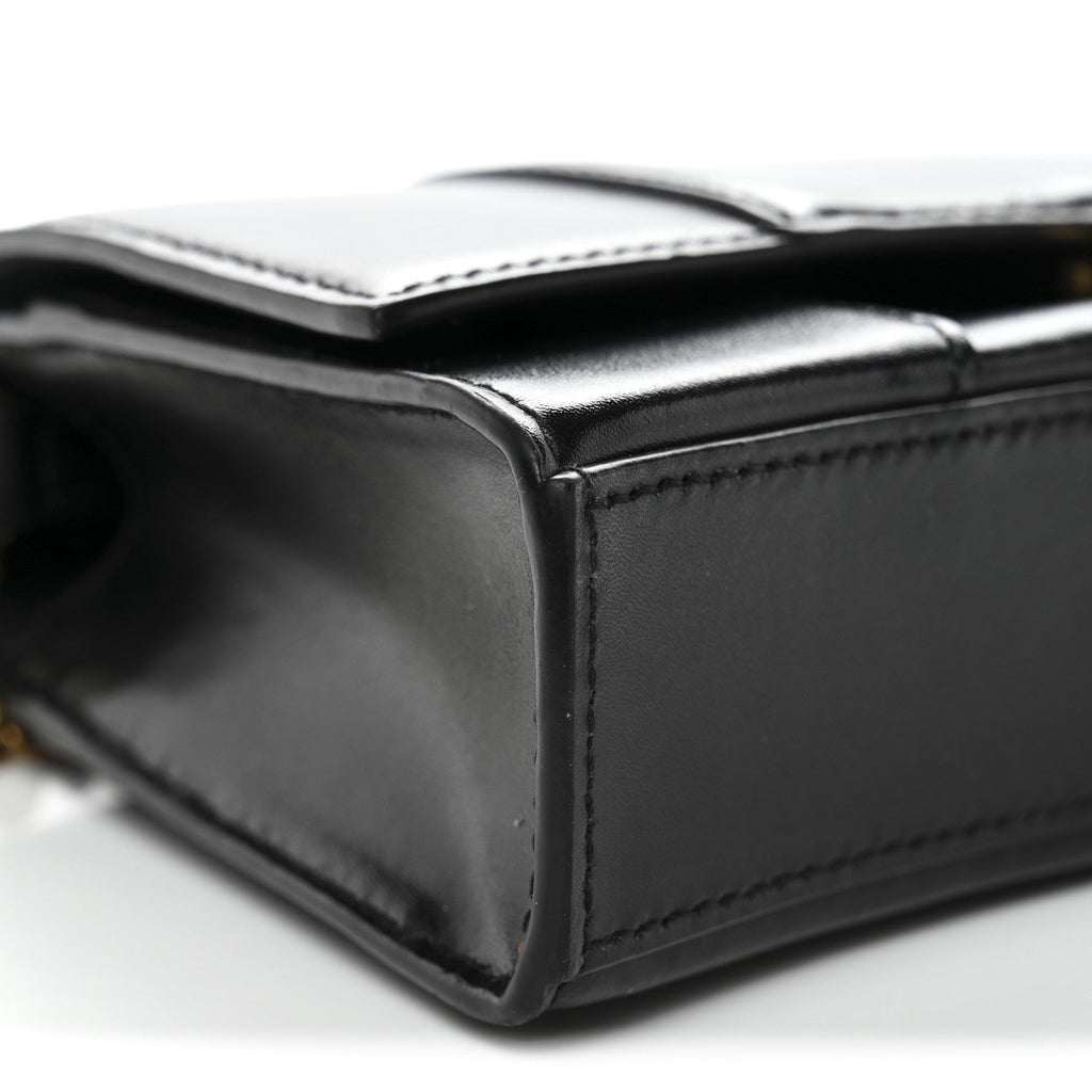 Shiny Box Calfskin Hourglass Chain Bag Black
