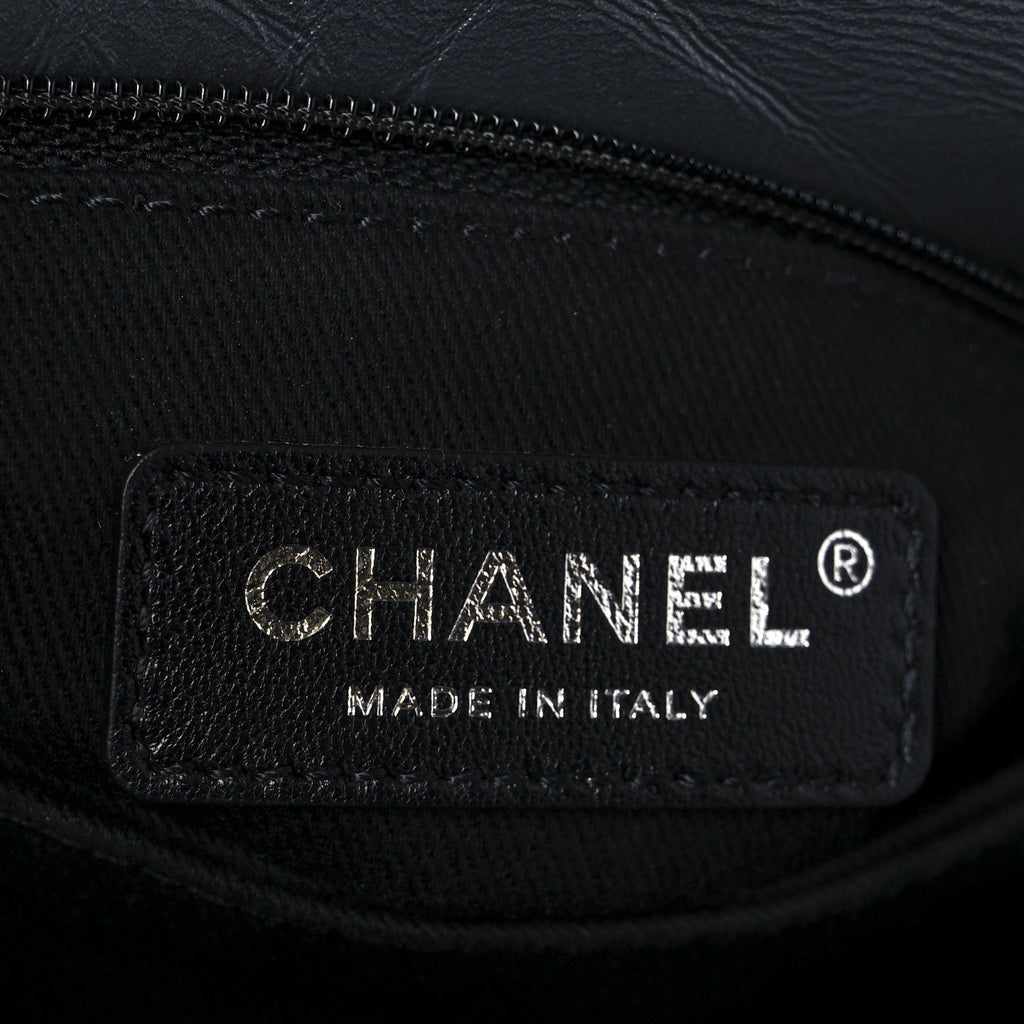 Metallic Aged Calfskin Quilted Mini Coco Handle Flap Charcoal