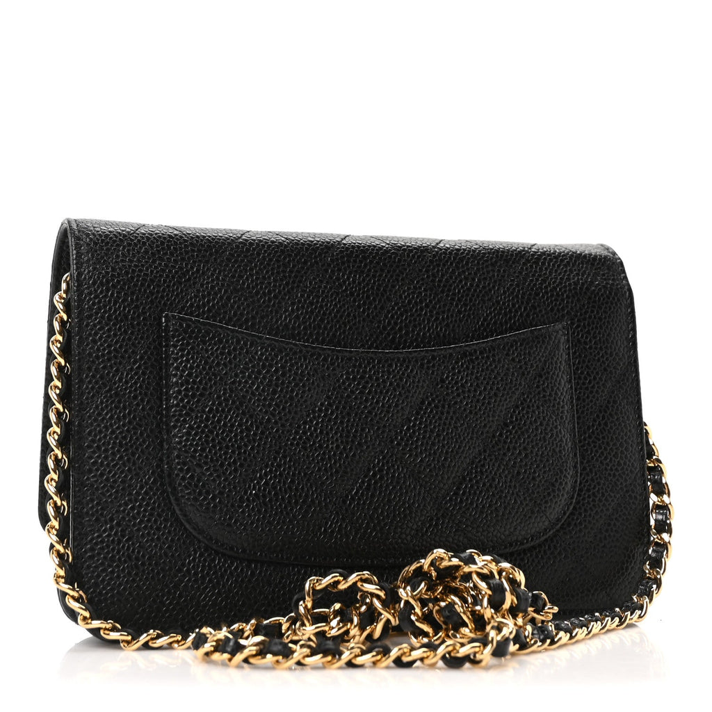 Caviar Quilted Wallet on Chain WOC Black