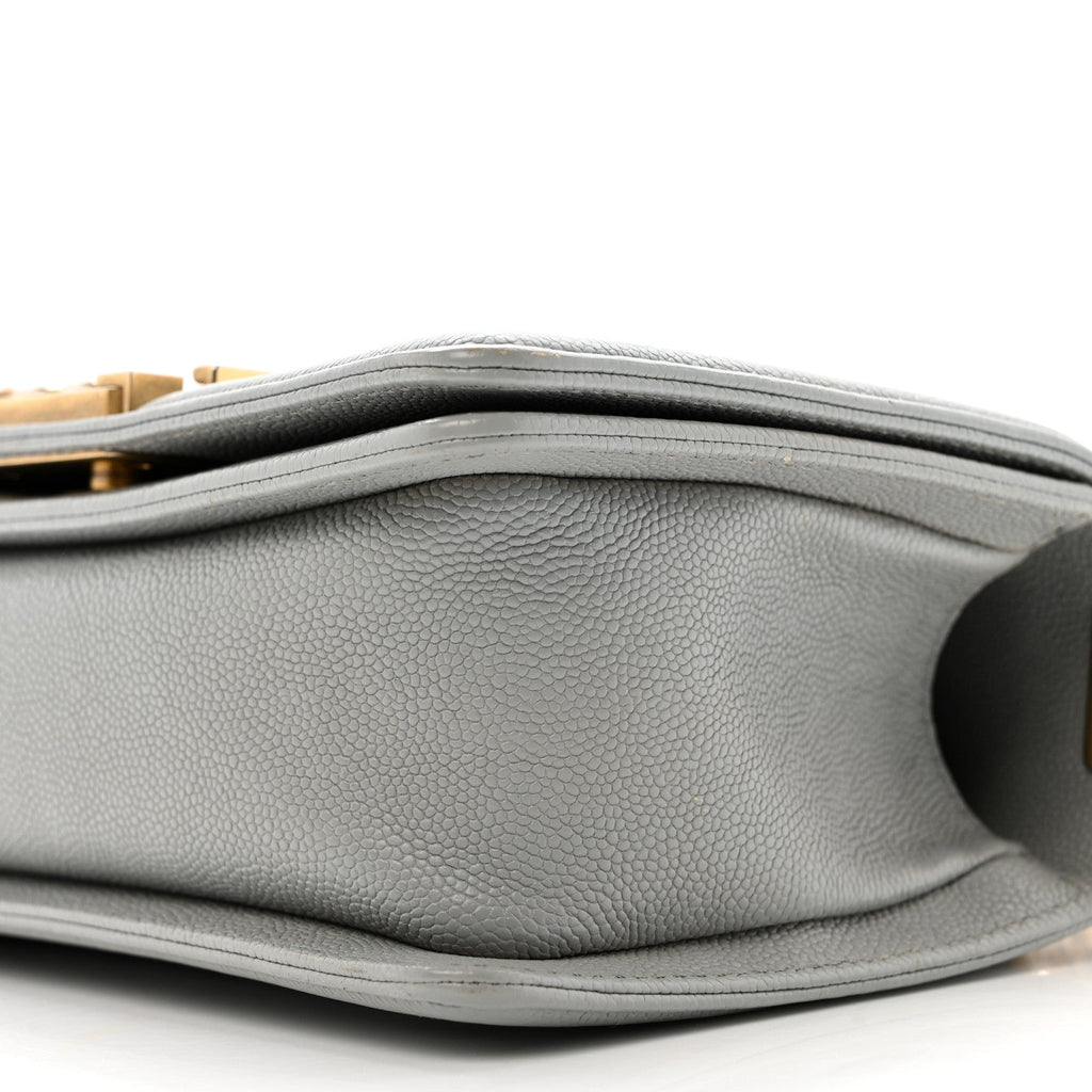 Caviar Quilted Small Boy Flap Light Grey