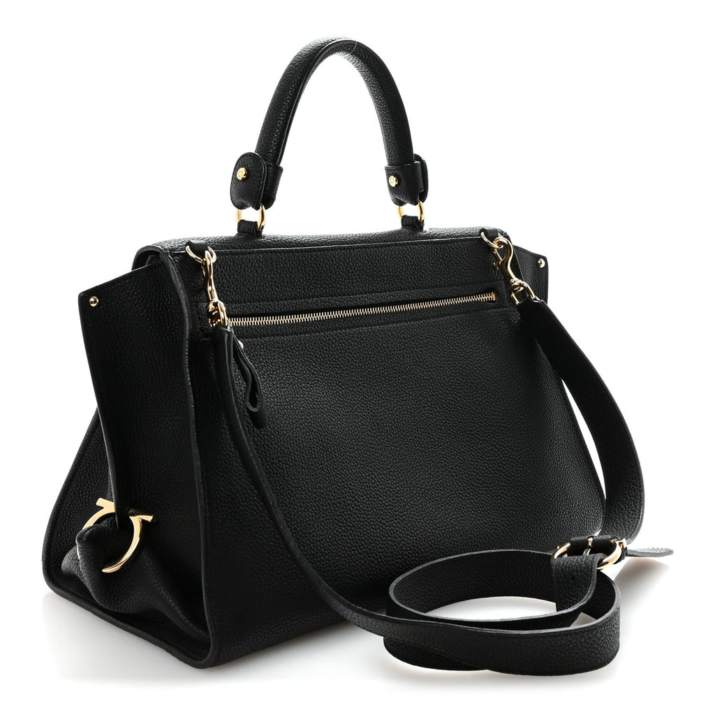 Grained Calfskin Medium Sofia Satchel Black