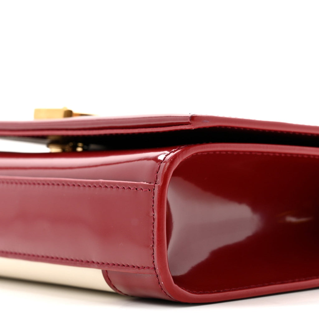 Nappa Patent Calfskin Two-Toned Small Monogram Kate Satchel Off White Oxblood Red
