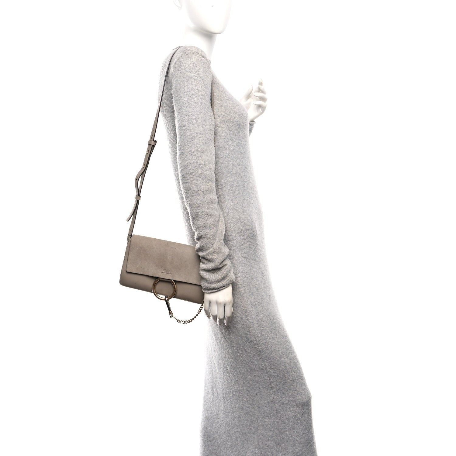 Suede Calfskin Small Faye Shoulder Bag Motty Grey