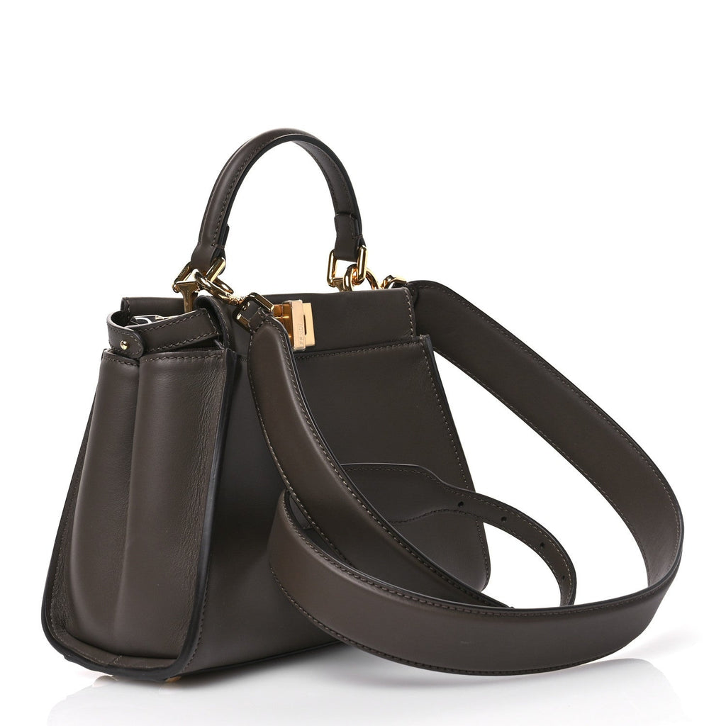 Vitello Seta Suede FF Mini Peekaboo Iconic Satchel  Chocolate Sigaro Marrone