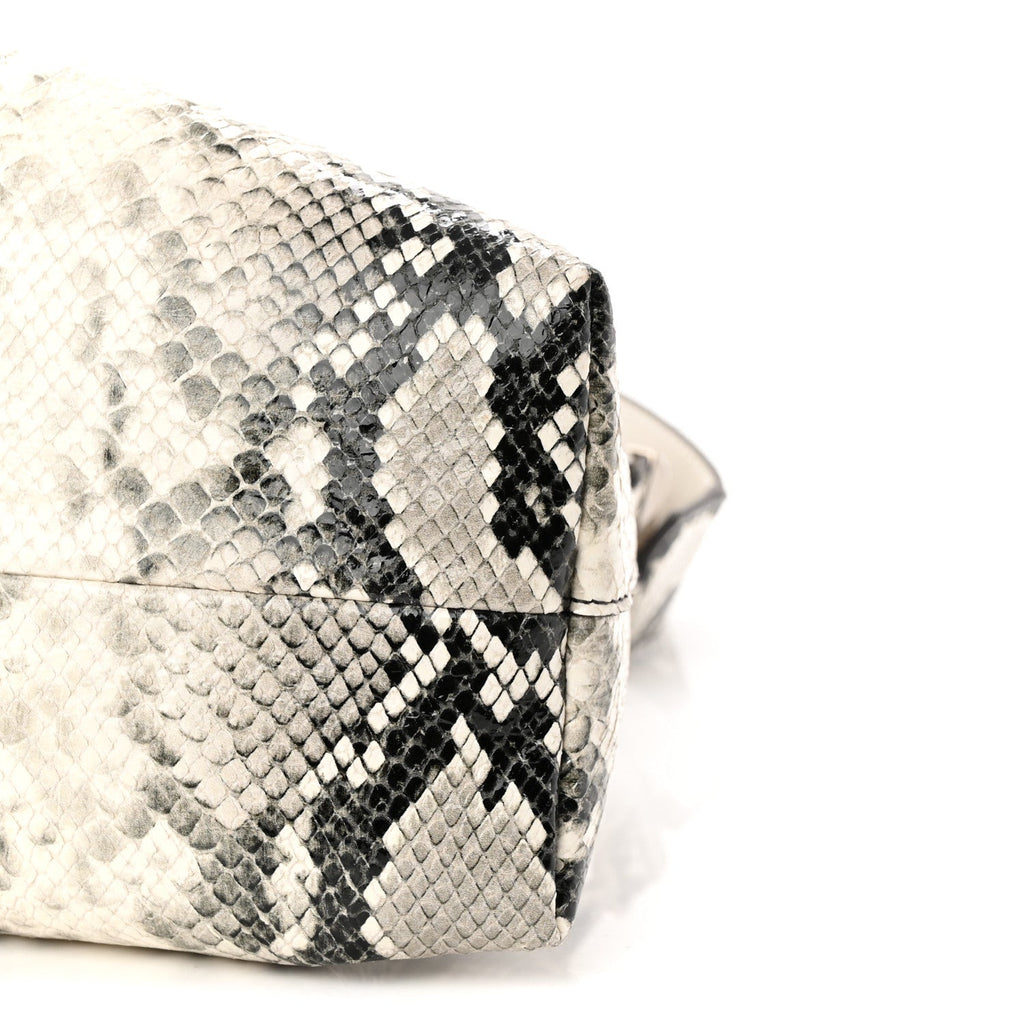 Calfskin Snakeskin Embossed Cinch M Bucket Bag Neutral