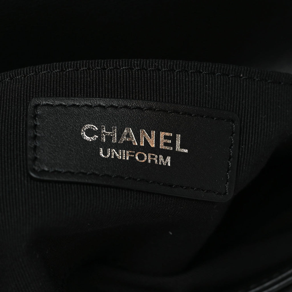 Calfskin Quilted CC Uniform Flap Belt Bag Black